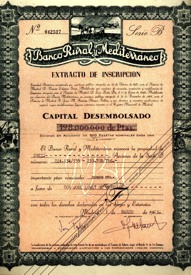Banco Rural y Mediterráneo: extracto de inscripción de acciones.