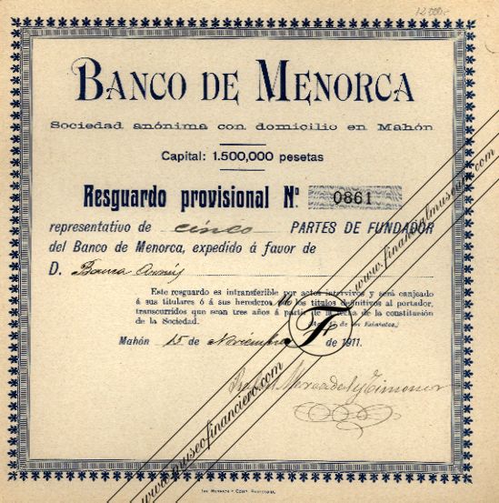 Banco de Menorca: resguardo provisional.