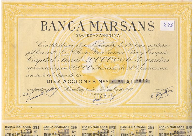 Banca Marsáns: extracto de inscripción de acciones