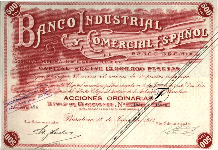 Banco Industrial y Comercial Español: acción.