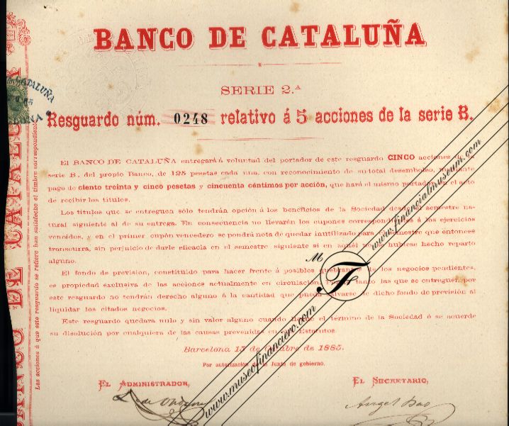 Banco de Cataluña: resguardo provisional.